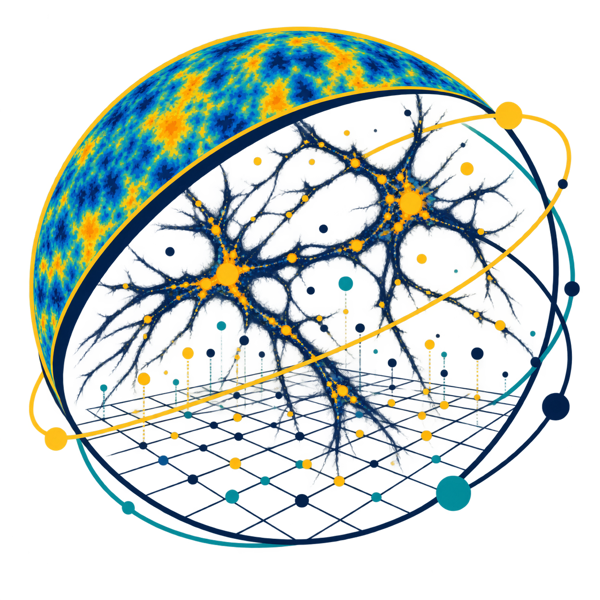 Abstract representation of cosmological theory, simulations, and data